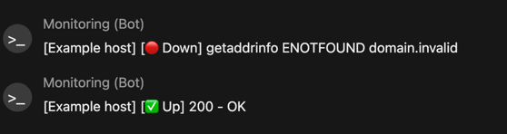 Screenshot showing chat message of monitoring