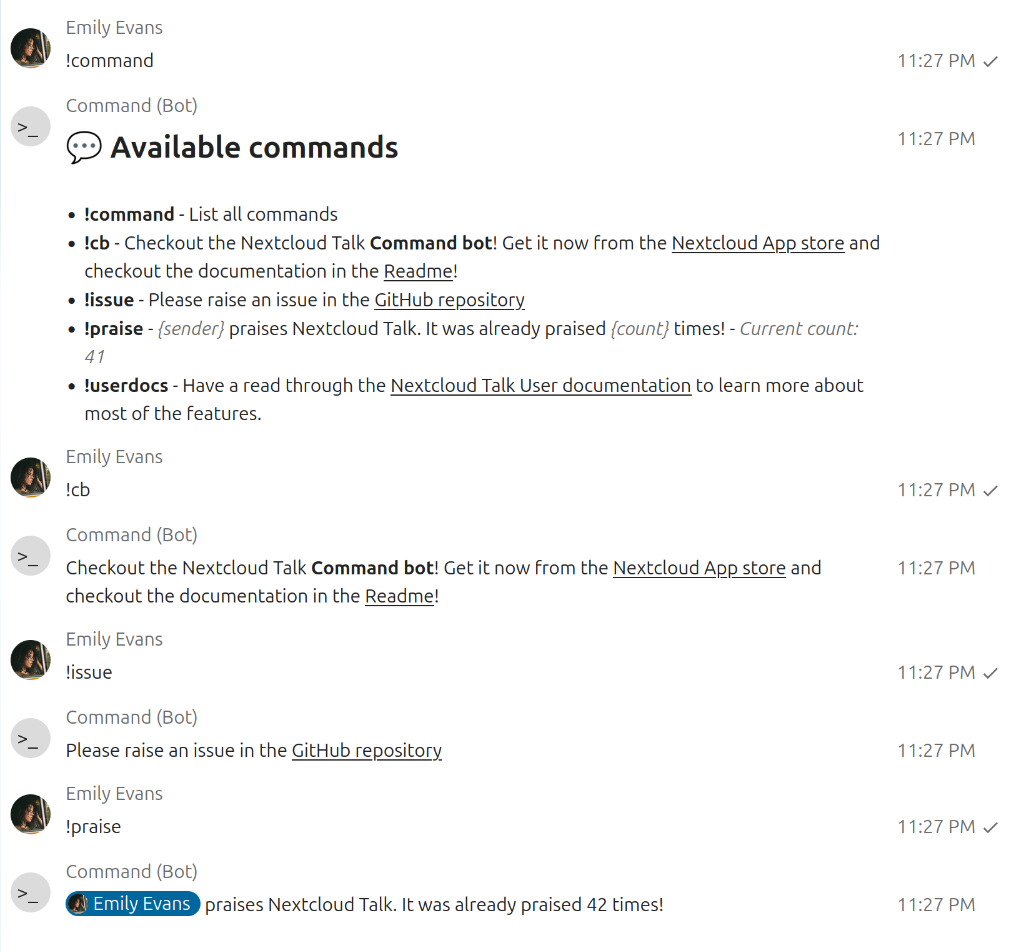 Screenshot showing command bot