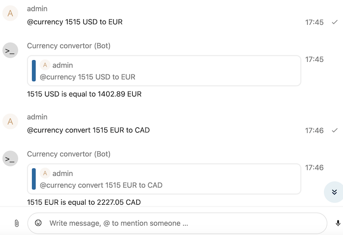 Screenshot showing a chat messages to change EUR into USD